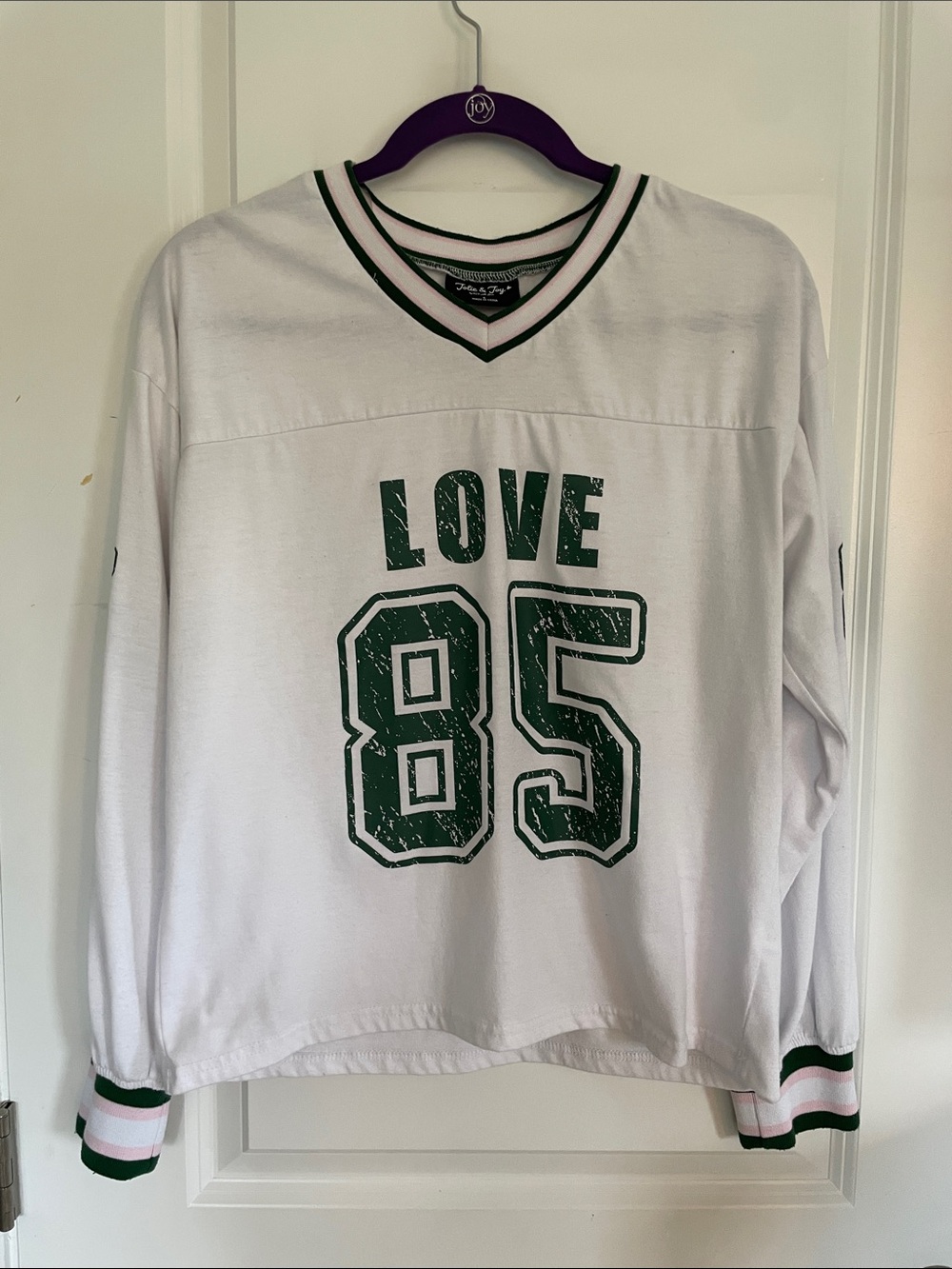 White & Green 'Love 85' Oversized Long Sleeve Tee - Jolie and Joy size small